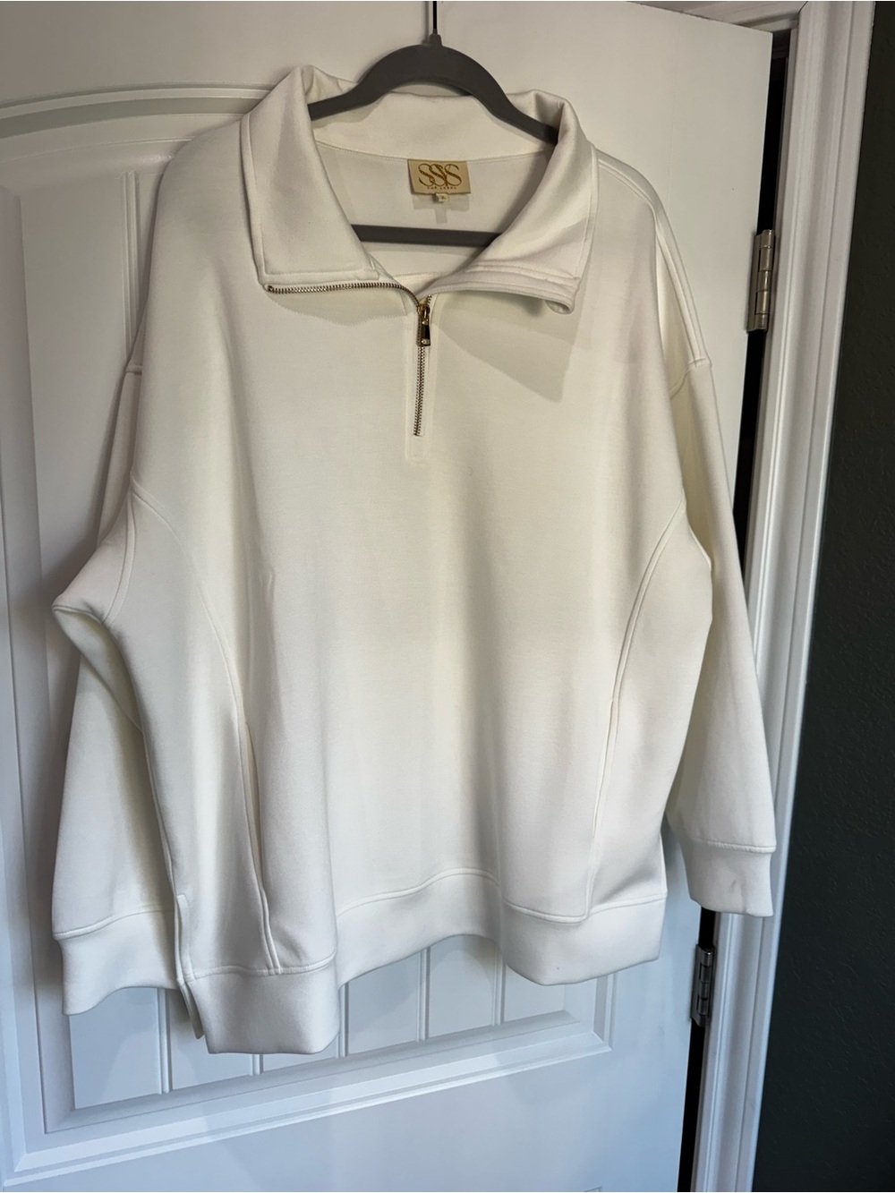 SSYS The Label White Quarter Zip Pullover Sweatshirt XL NWOT